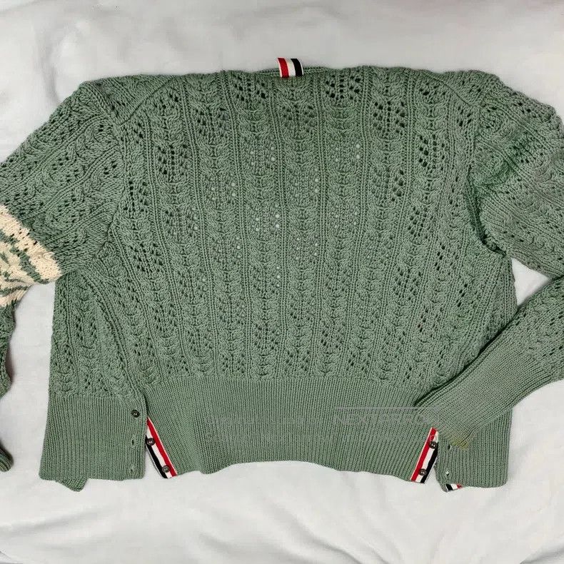 Thom Browne Thom Browne Four Striped Wool Cardigan, Gray Green Size US XXS / EU 40 - 5 Thumbnail