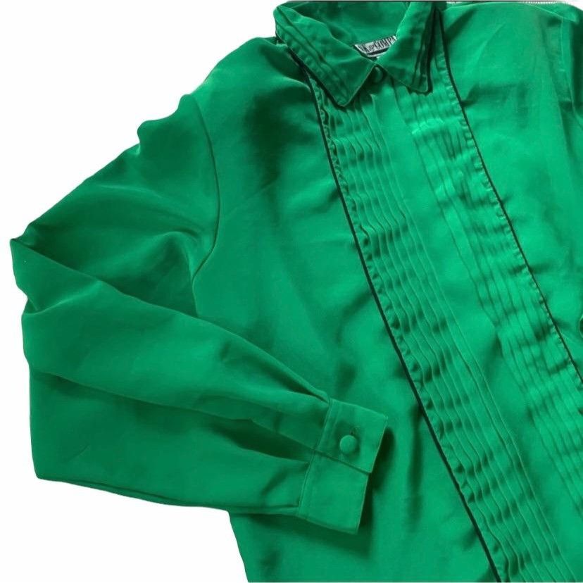 Vintage Vintage Shamrock Green Spring Vertical Pleated Blouse 16 Size XXL / US 16-18 / IT 52-54 - 2 Thumbnail