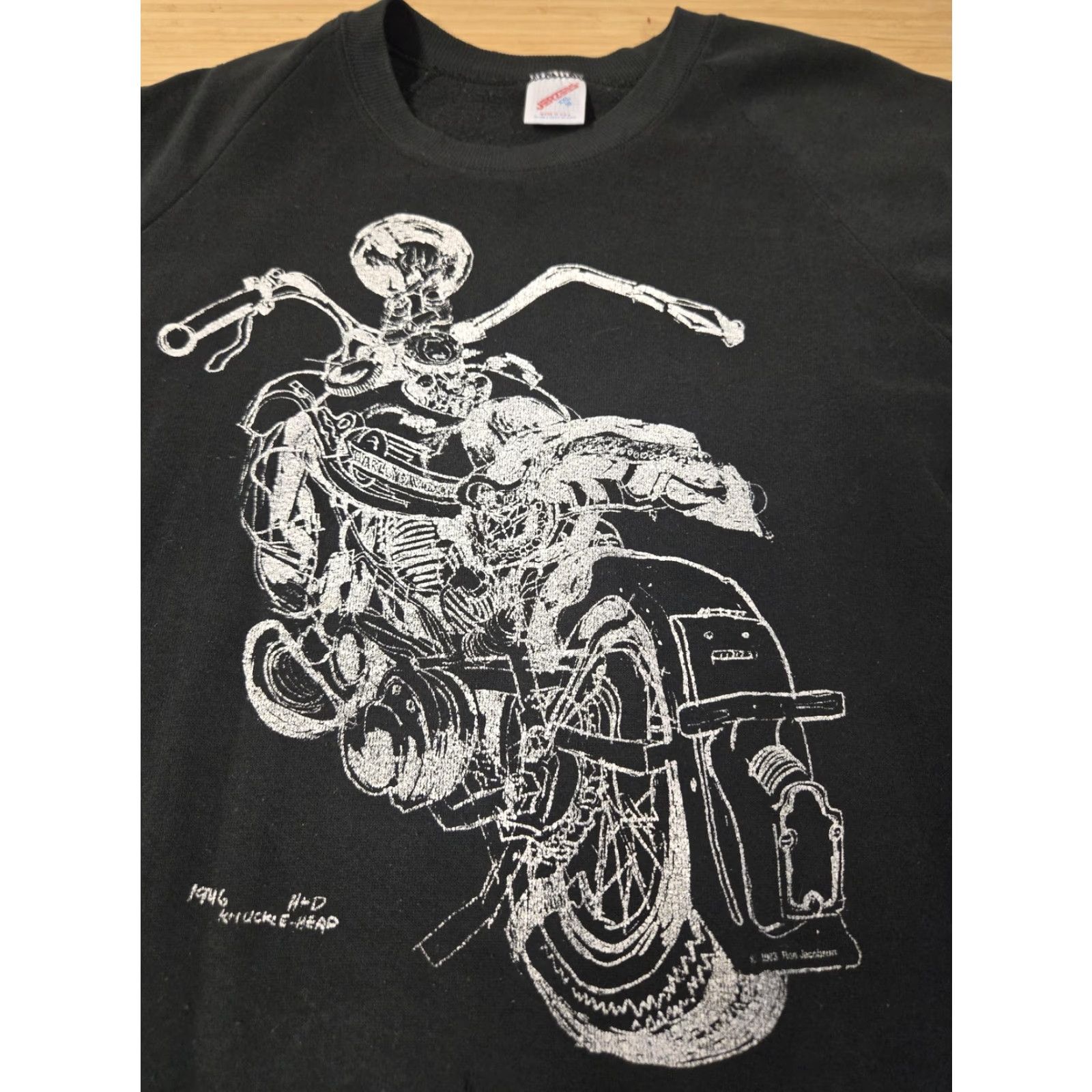 Jerzees VINTAGE Jerzees Sweatshirt Mens XL Black Harley-Davidson 1946 Knucklehead Graphic Print 80s Crew Neck Pullover Fleece Size US XL / EU 56 / 4 - 5 Thumbnail