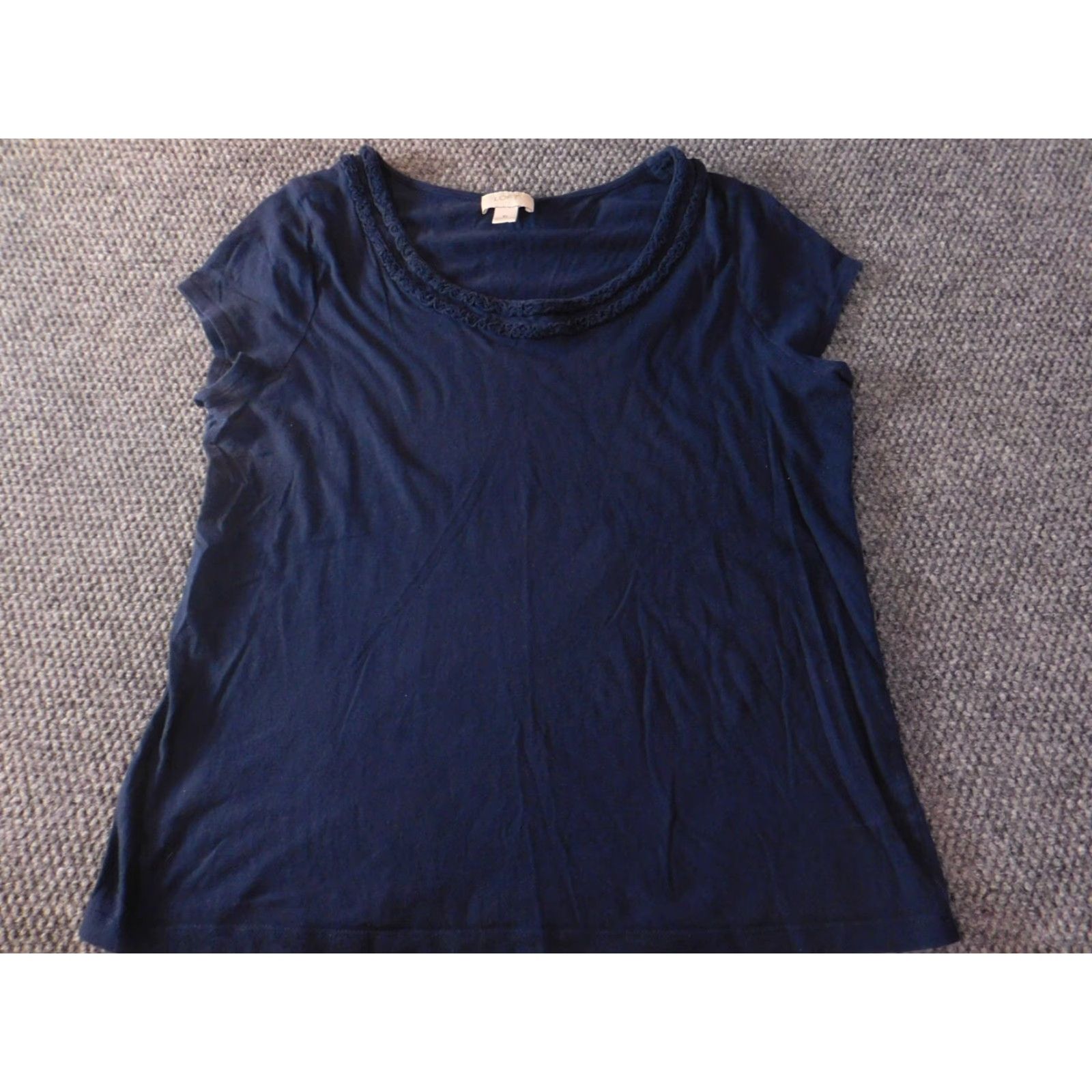 Ann Taylor Loft Ann Taylor Loft Blouse Short Sleeve Round Neck XL Blue Casual Women Regular 100% Cotton Button Pullover Size XL / US 12-14 / IT 48-50 - 3 Thumbnail