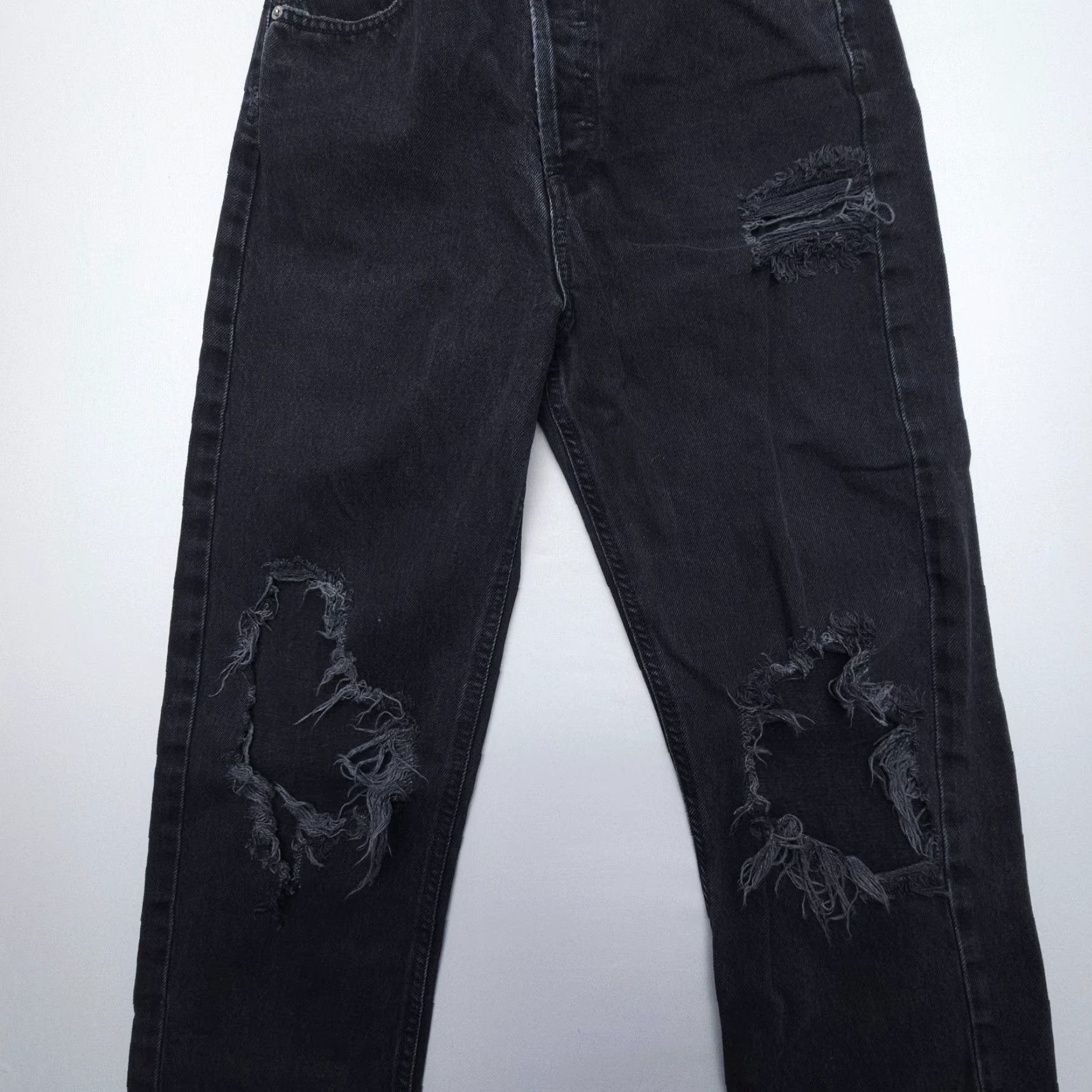 Agolde AGOLDE Jeans 90s Riley Black Distressed High Rise Button Fly Straight Womens Size 24 Size 42" / US 20 - 3 Thumbnail