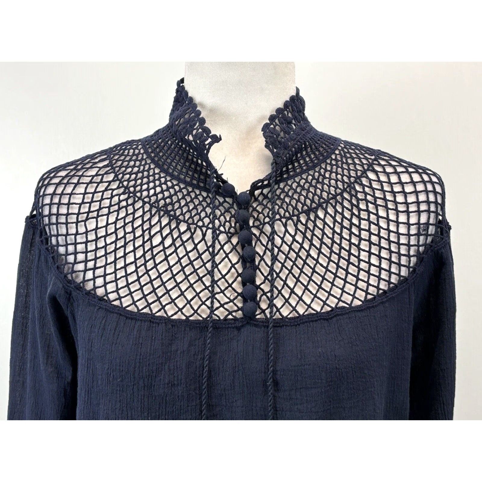 Free People Free People Crochet Yoke High Neck Long Sleeve Top Blue Women's Small Size S / US 4 / IT 40 - 5 Thumbnail