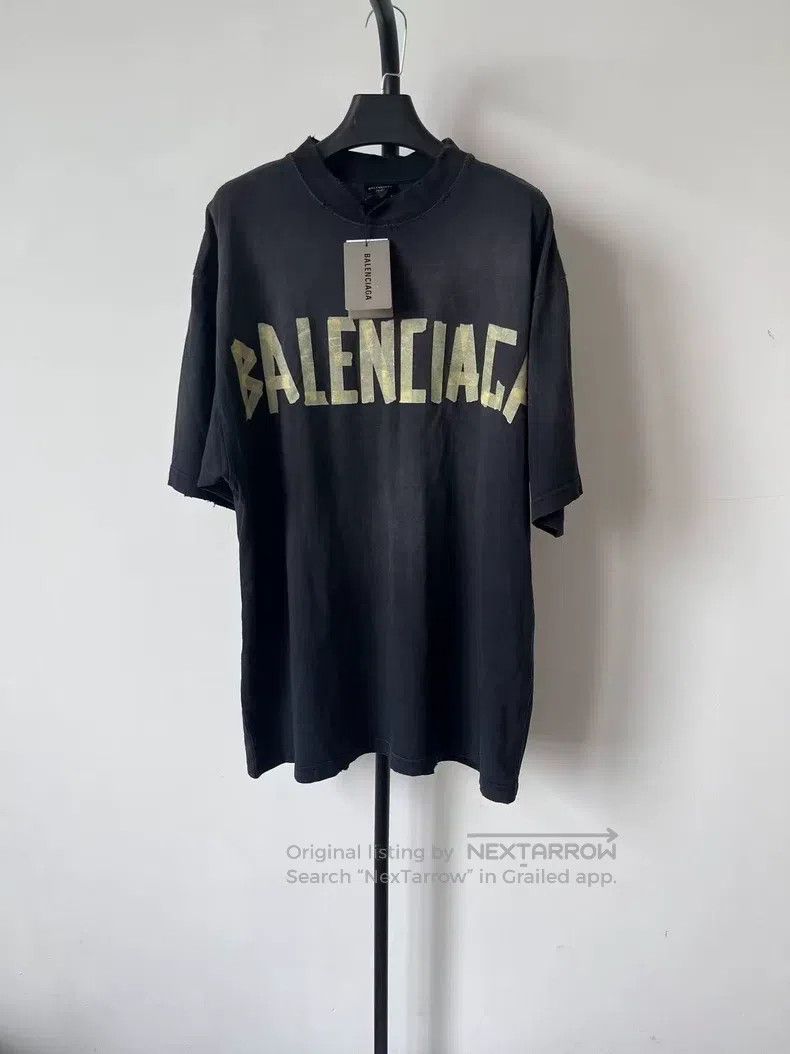 Balenciaga Balenciaga Tape Letter Logo Printed Short Sleeve Crew Neck Size US S / EU 44-46 / 1 - 1 Thumbnail