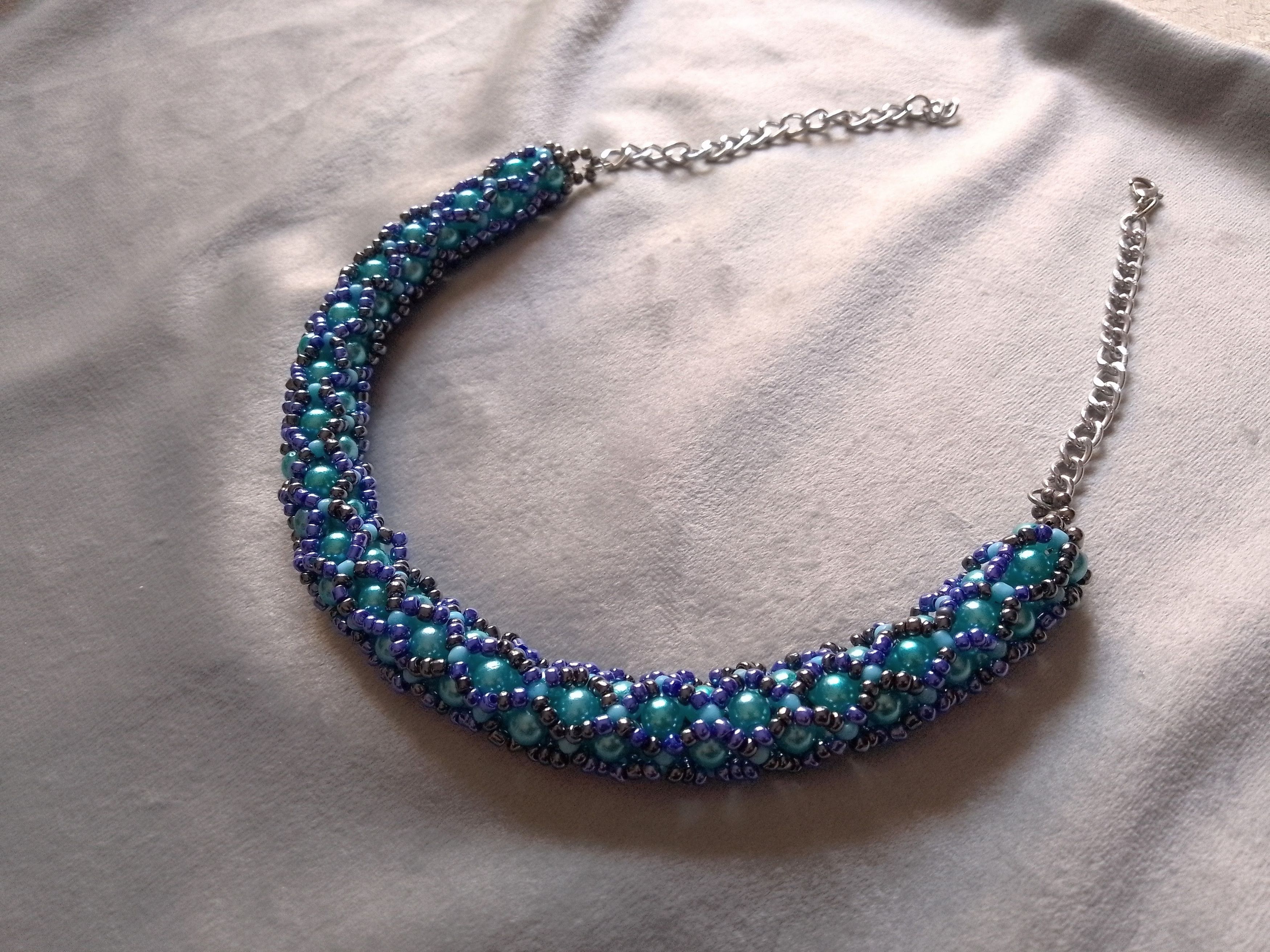 Handmade Necklace Vintage Netted Tubular Blue Pearls Elegant Size ONE SIZE - 1 Thumbnail