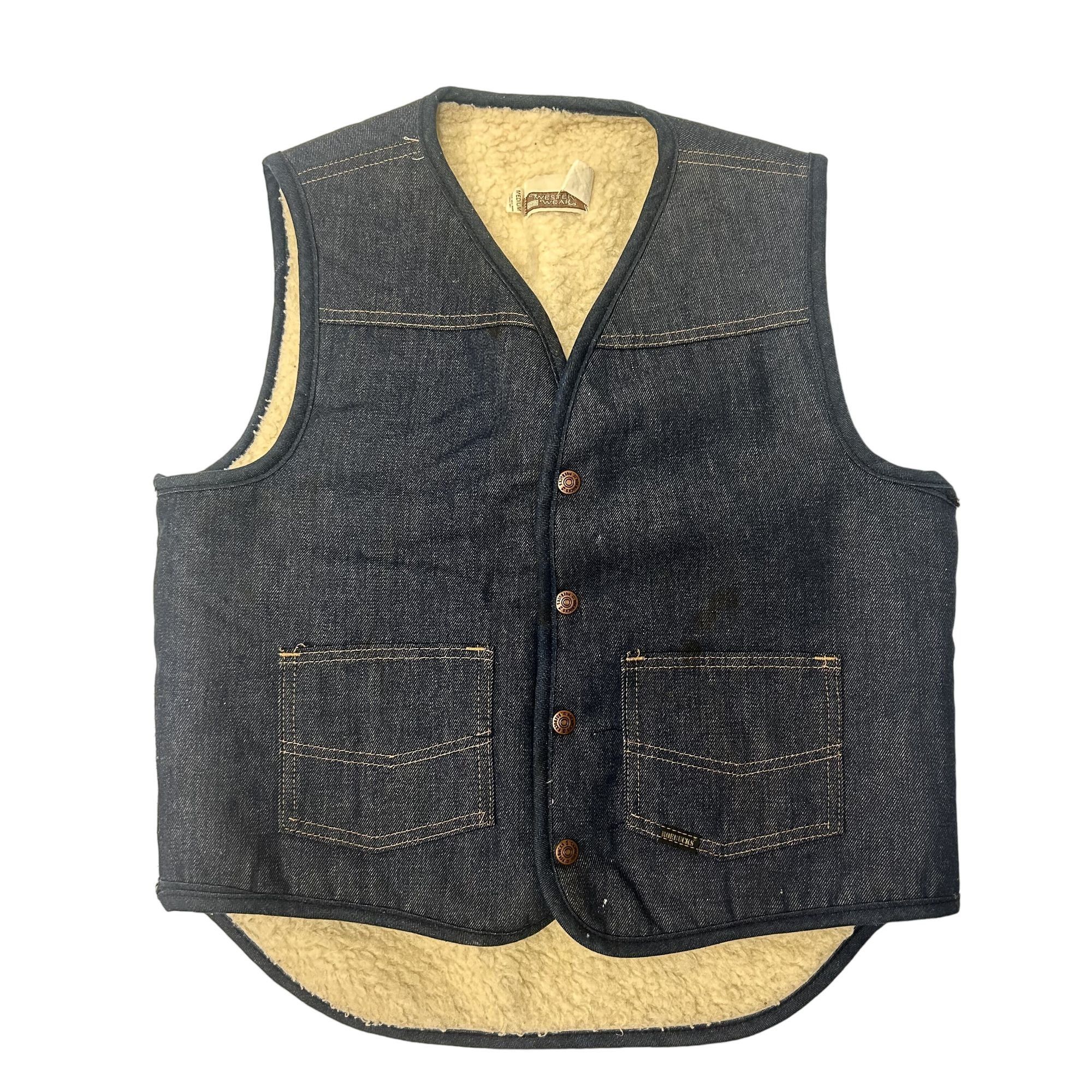 Sears Vtg Sears Indigo Blue Jean Waistcoat Denim SHERPA Vest Size US M / EU 48-50 / 2 - 1 Thumbnail