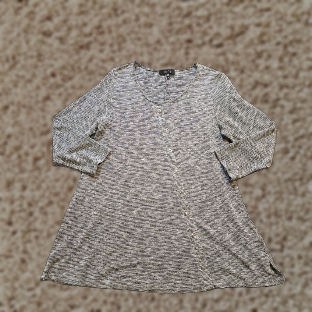 Vintage Comfy USA Top Womens Size small Gray Striped Tunic Long Sleeve Casual Blouse Add Velvet? Size S / US 4 / IT 40 - 1 Thumbnail