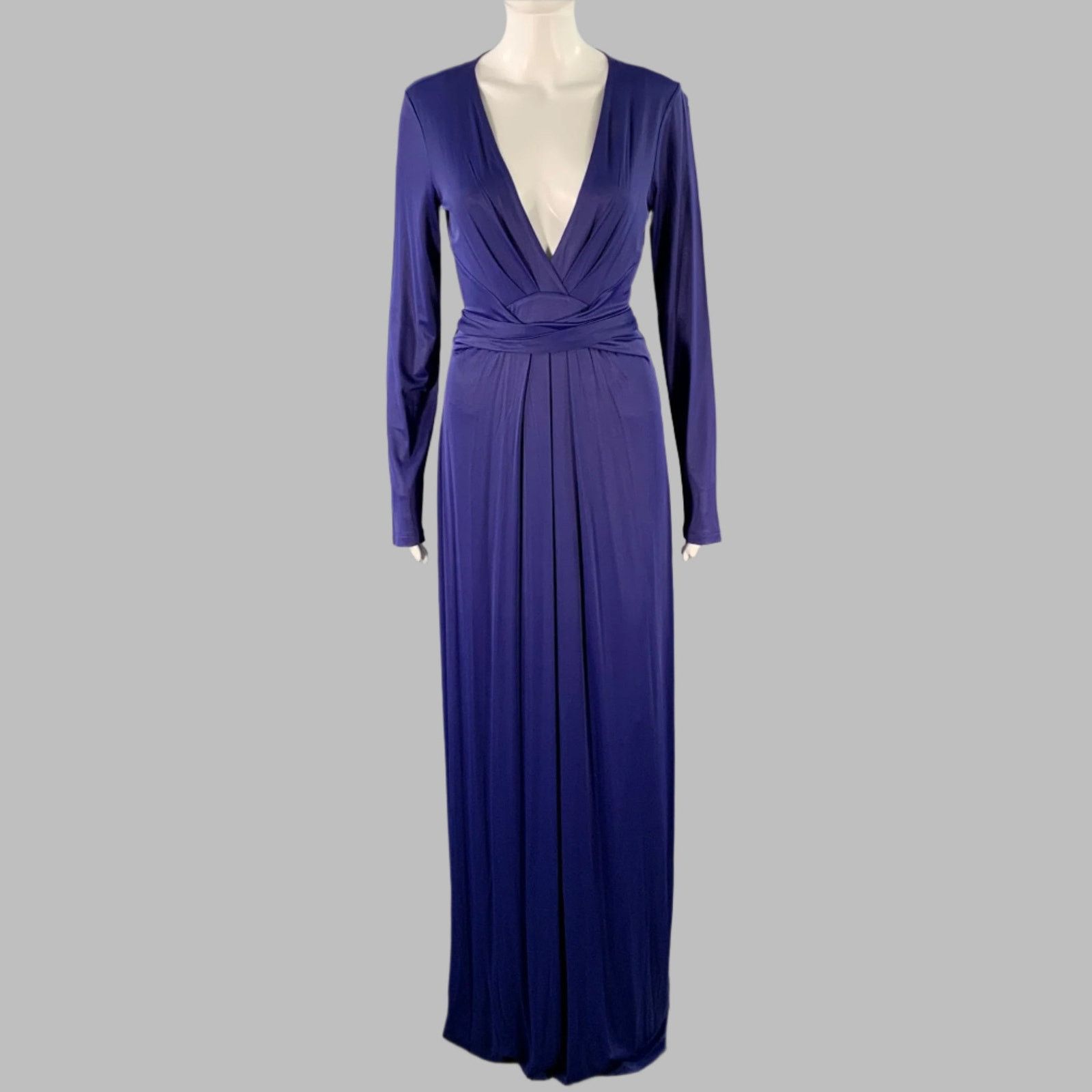 Bcbgmaxazria M Blue Polyester Blend Deep V-Neck Long Sleeve Maxi Dress Size M / US 6-8 / IT 42-44 - 1 Thumbnail