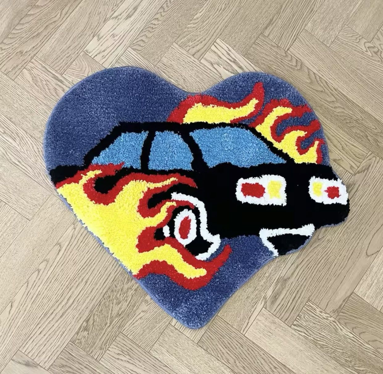 Japanese Brand Heart Flame Car Tufted Rug Size ONE SIZE - 1 Thumbnail