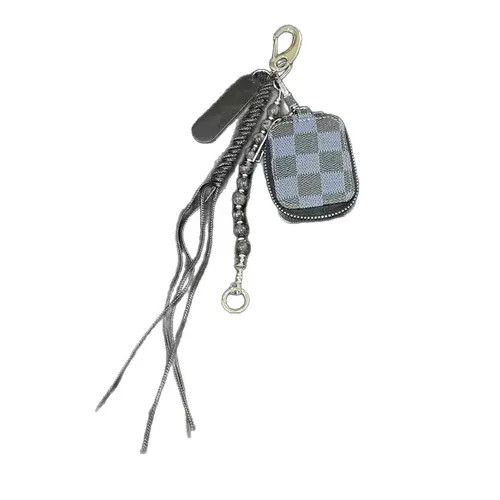 Jewelry Black Checkered Keychain with Tassel and Beads Size ONE SIZE - 5 Thumbnail