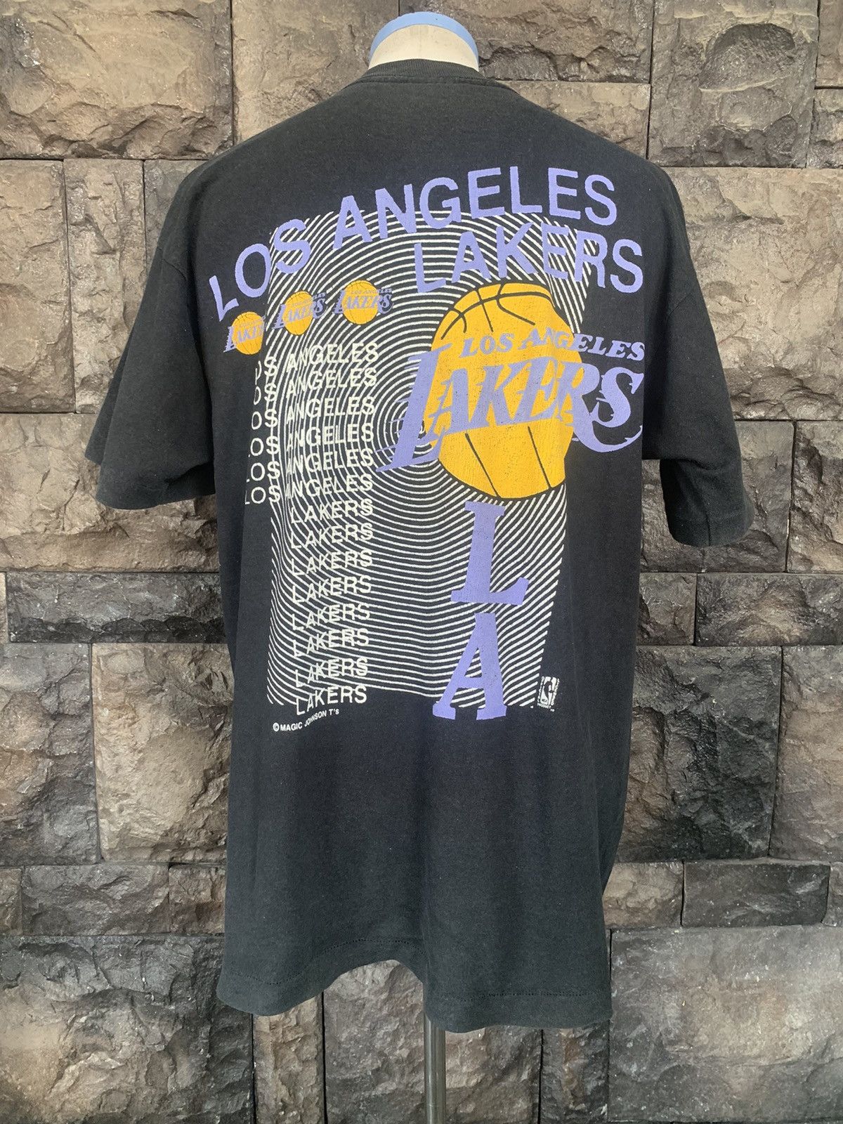 image of L A Lakers x NBA Vintage 90's Los Angeles Lakers Magic Johnson Nba Team Tshirt in Black (Size Large