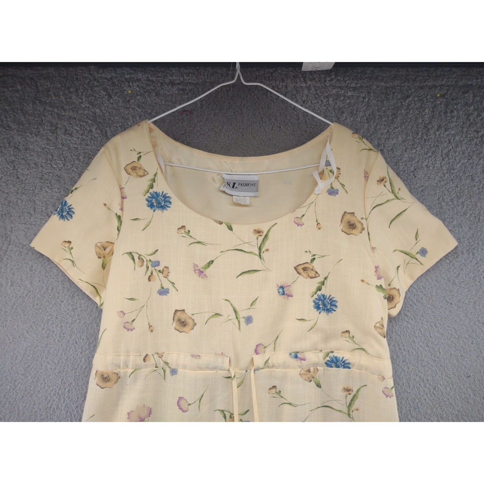 Vintage 90s SL FASHIONS Yellow Floral Pattern Shirt Long Dress USA Made Women's SZ 14 Size XL / US 12-14 / IT 48-50 - 3 Thumbnail
