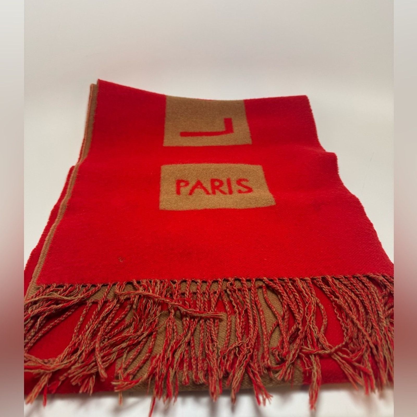 Louis Vuitton Louis Vuitton Red & Camel Double Sided 100% Cashmere Scarf Size ONE SIZE - 6 Thumbnail