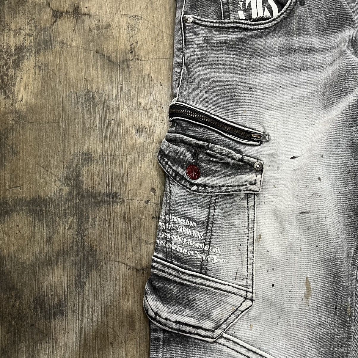Hysteric Glamour JAPAN WINS Grey Biker Cargo Jeans Size US 31 - 3 Thumbnail
