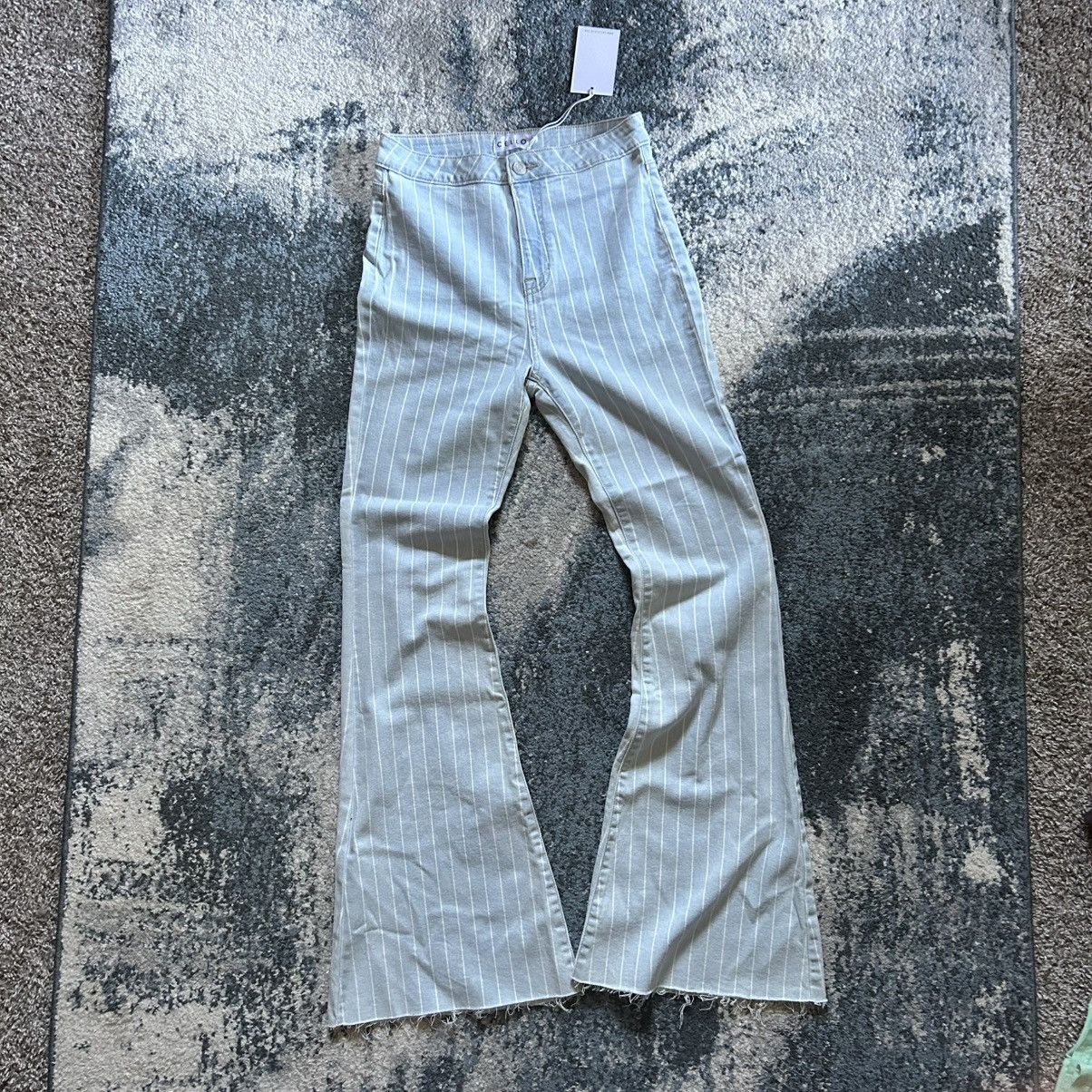 Other PALE BLUE STRiPED CELLO JEANS STRETCH FLARED BOOTCUT RAW HEM Size 28" / US 6 / IT 42 - 5 Thumbnail