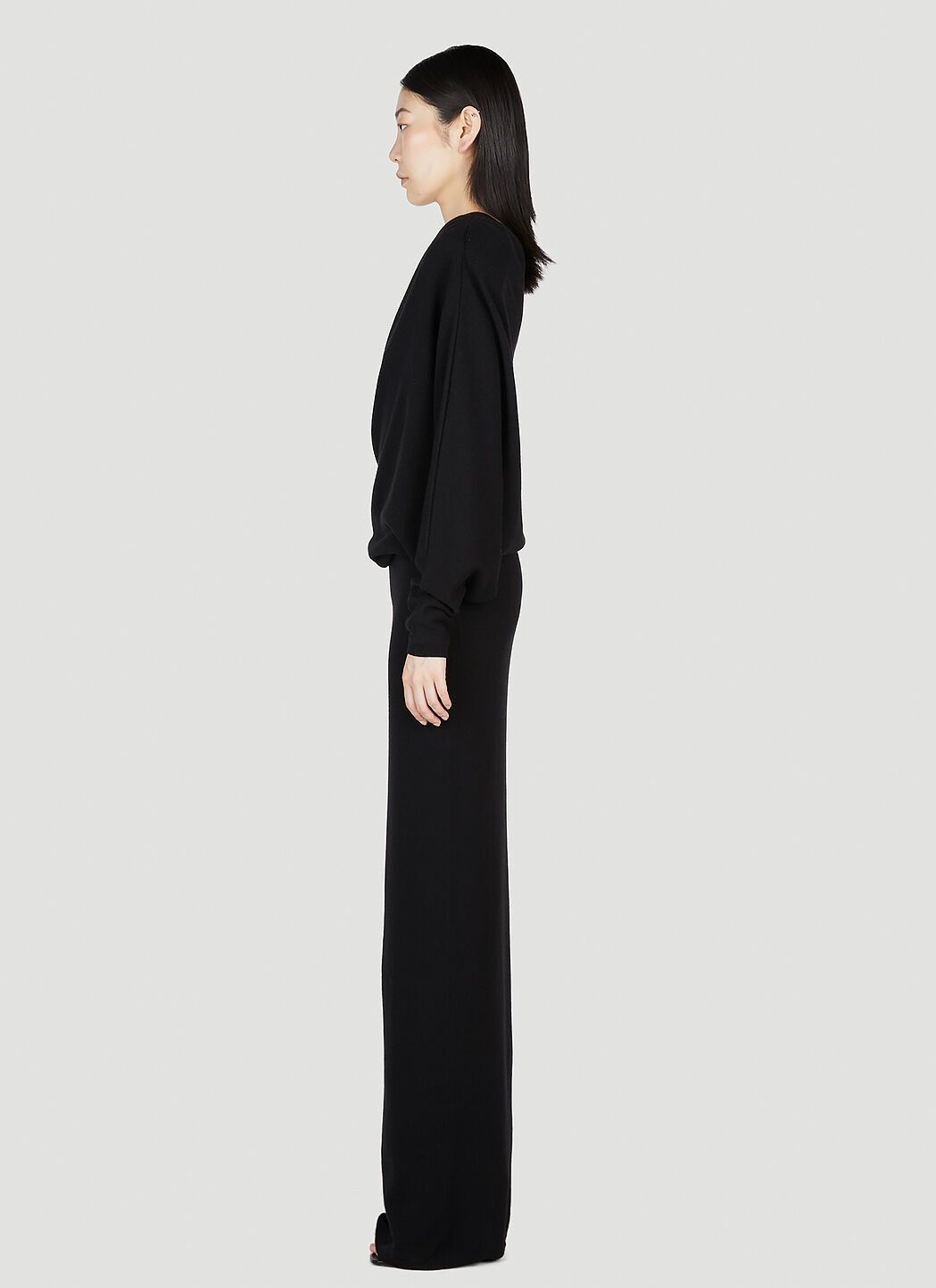 Saint Laurent Paris o1s1wg110125 755434 Long One-Shoulder Dress Cashmere Black Size L / US 10 / IT 46 - 3 Thumbnail