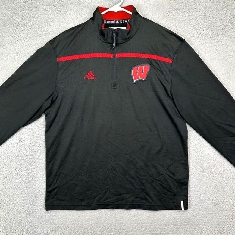 Adidas ADIDAS Pullover Shirt Mens Medium Black Wisconsin Badgers 1/4 Zip Mock Neck Athletic Long Sleeve Polyester Solid Vintage No Size US M / EU 48-50 / 2 - 2 Thumbnail
