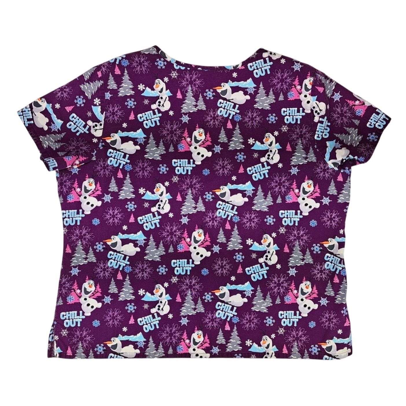 Disney Disney Frozen Olaf Purple V-Neck Scrub Top Chill Out Snow Size XXL / US 16-18 / IT 52-54 - 2 Thumbnail