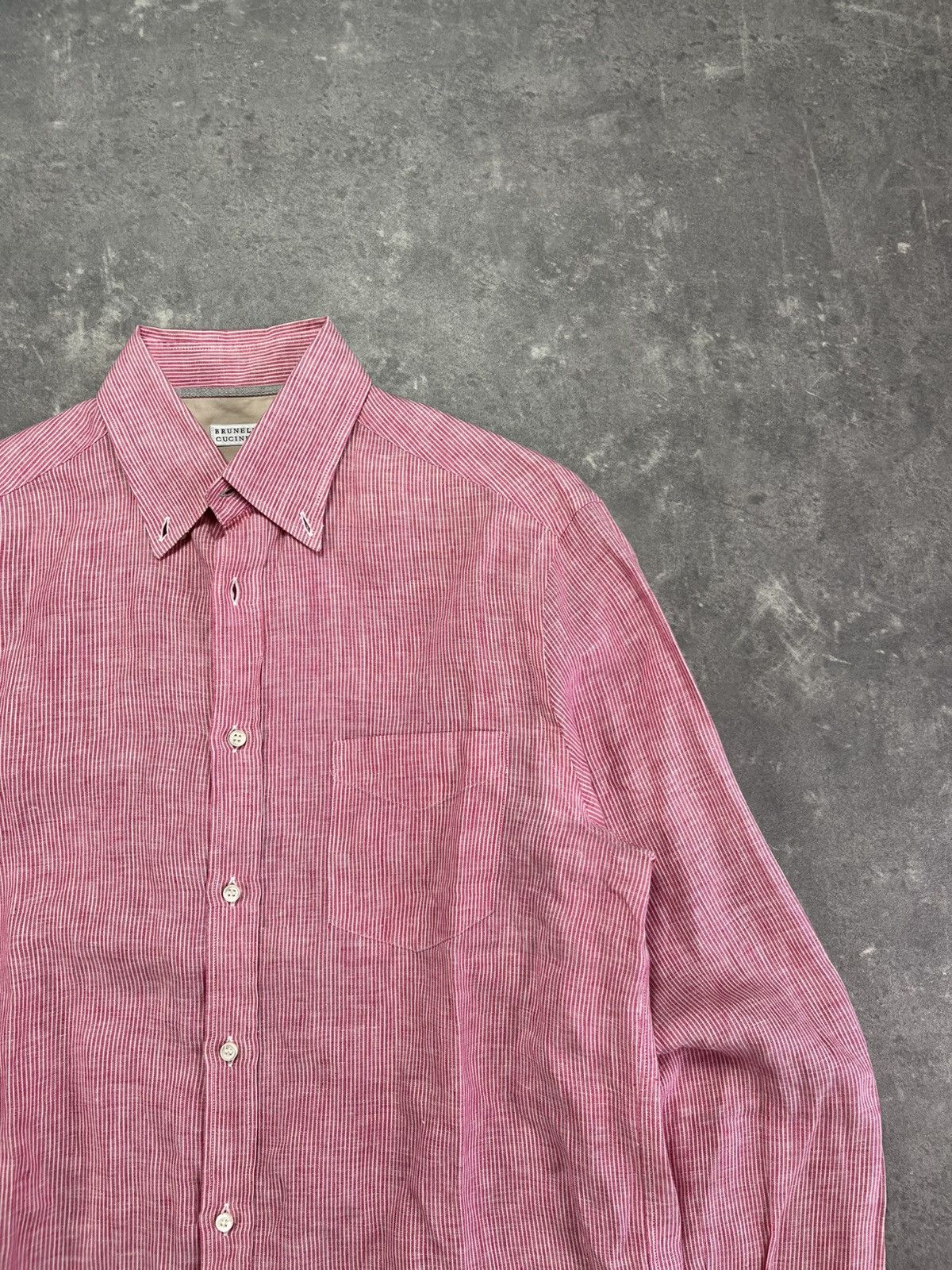 Brunello Cucinelli 100% Linen Brunello Cucinelli Striped Pinstripe Shirt M Size US M / EU 48-50 / 2 - 5 Thumbnail