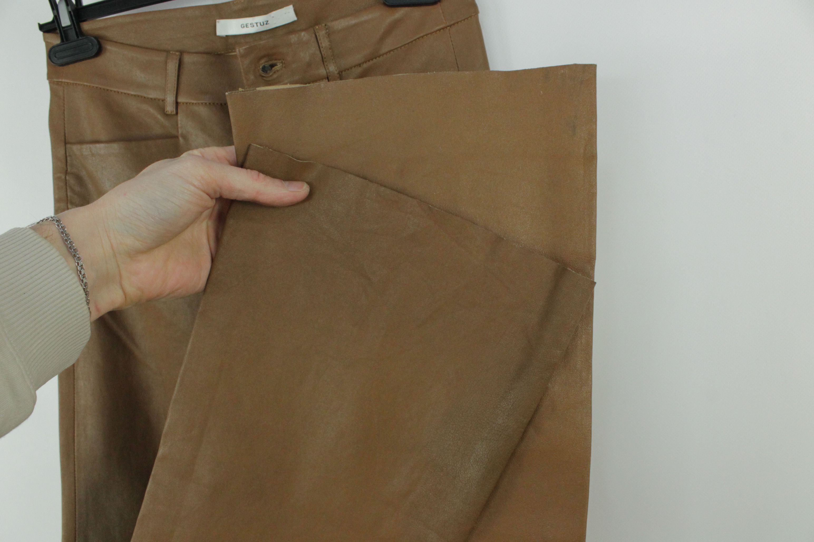 Genuine Leather × Gestuz Gestuz Desmond Brown Lamb Leather Flare Pants Size 26" / US 2 / IT 38 - 6 Thumbnail
