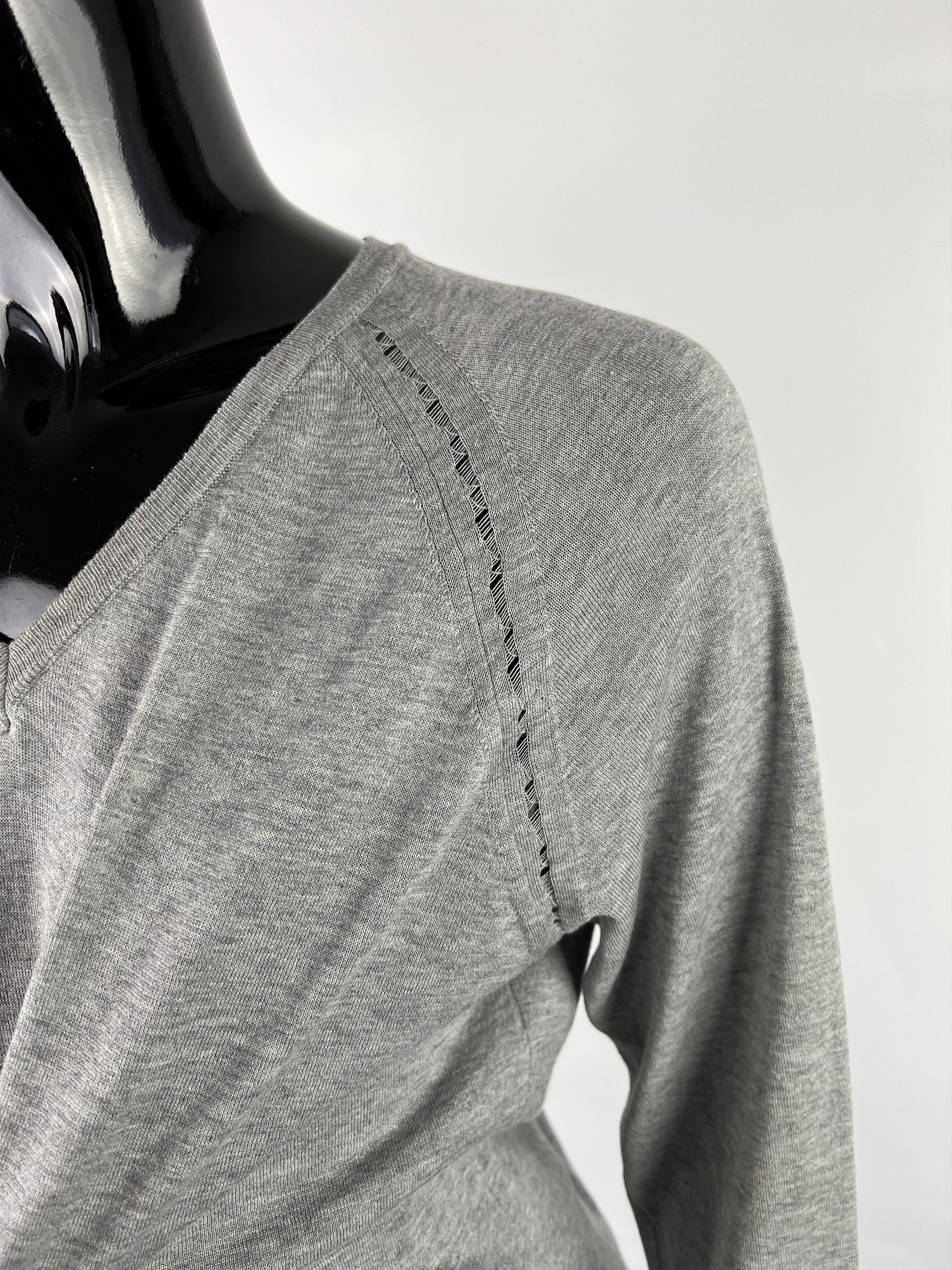 Trussardi Trussardi Women's Gray Cotton Cashmere V-Neck Sweater L Size L / US 10 / IT 46 - 6 Thumbnail