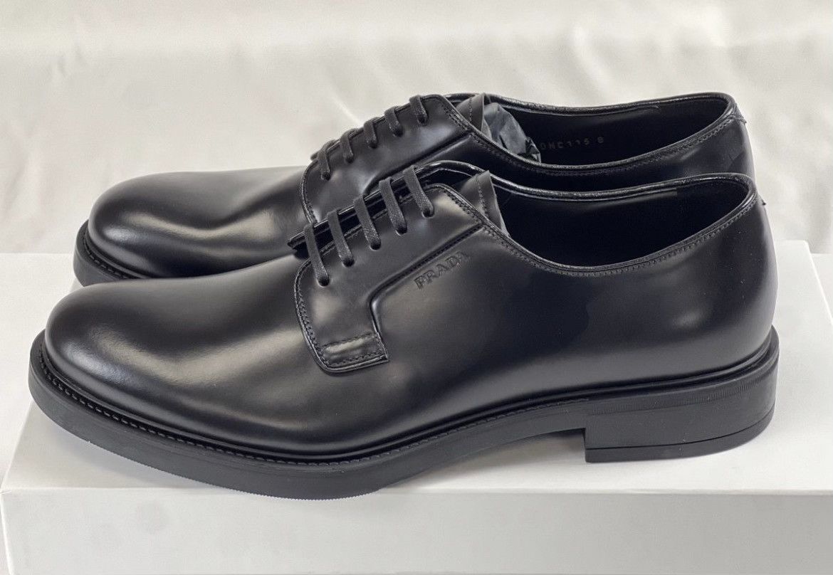 image of Prada Spazzolato 12.5 Rubber Soled Dress Shoe in Black, Men's