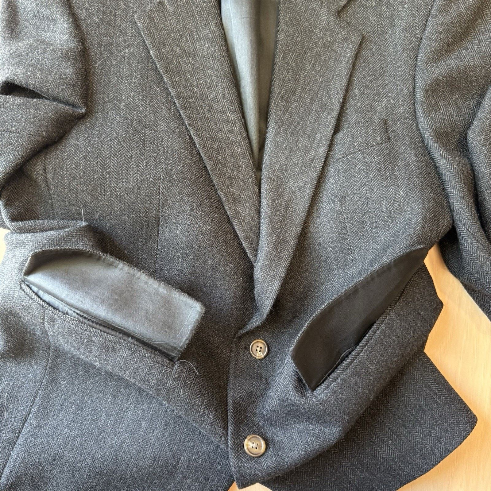 Polo Ralph Lauren × Vintage Vintage Polo University Club Blazer Medium Black Herringbone Size 42R - 8 Thumbnail