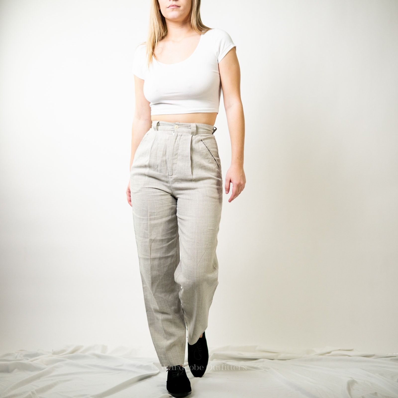 Guess Vtg 70s Georges Marciano Plaid Houndstooth Trouser Pants - 2 Size 26" / US 2 / IT 38 - 1 Thumbnail