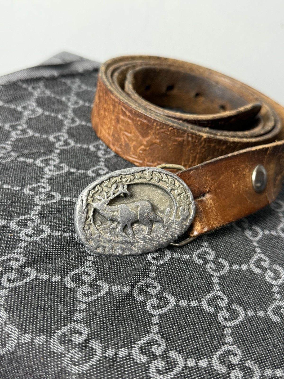 American Apparel Rare Vintage 1985 Hand Made Deer Leather Belt Western Cowboy Size ONE SIZE - 2 Thumbnail
