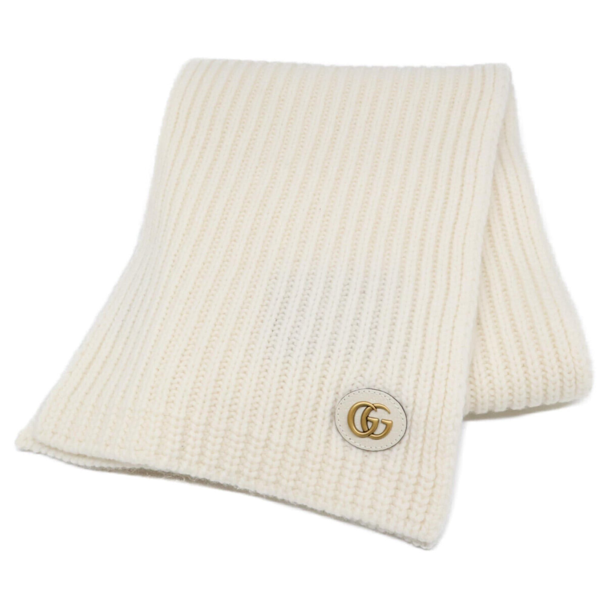 GUCCI 773426 3GB02 9200 Double G Wool Cashmere Scarf 25x180cm Ivory Women's