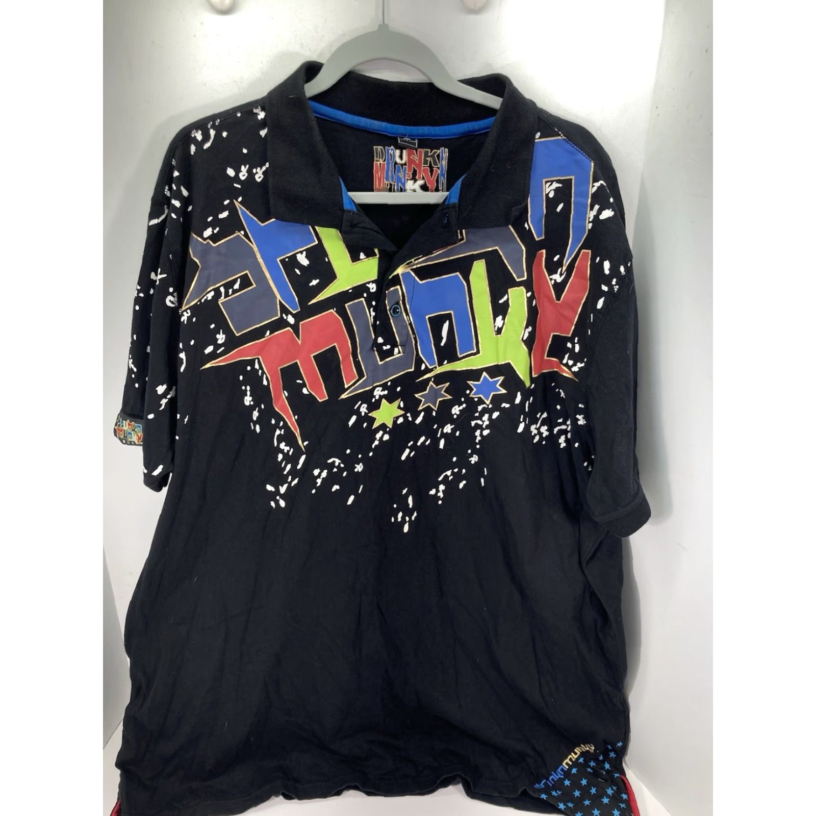 Vintage VINTAGE Drunk Munky Polo Shirt Men 3XL Black Graffiti Graphic Print Short Sleeve Polo VTG Mens 3XL Black Shirt Size US XXL / EU 58 / 5 - 2 Thumbnail