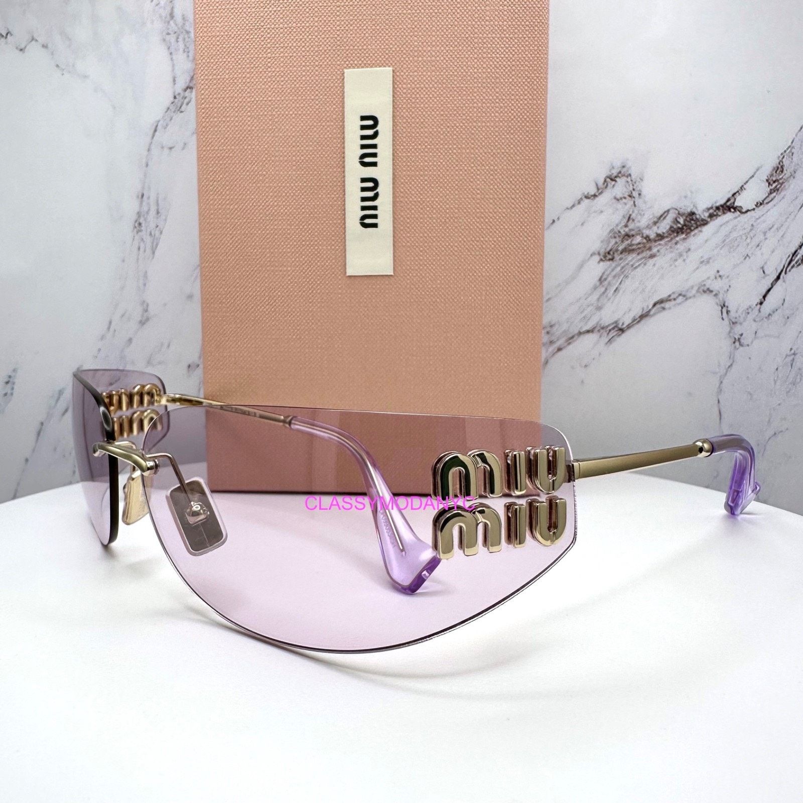 Miu Miu New MIU MIU Sunglasses Gold Pink Wrap AUTHENTIC Runway 2025 Size ONE SIZE - 19 Thumbnail