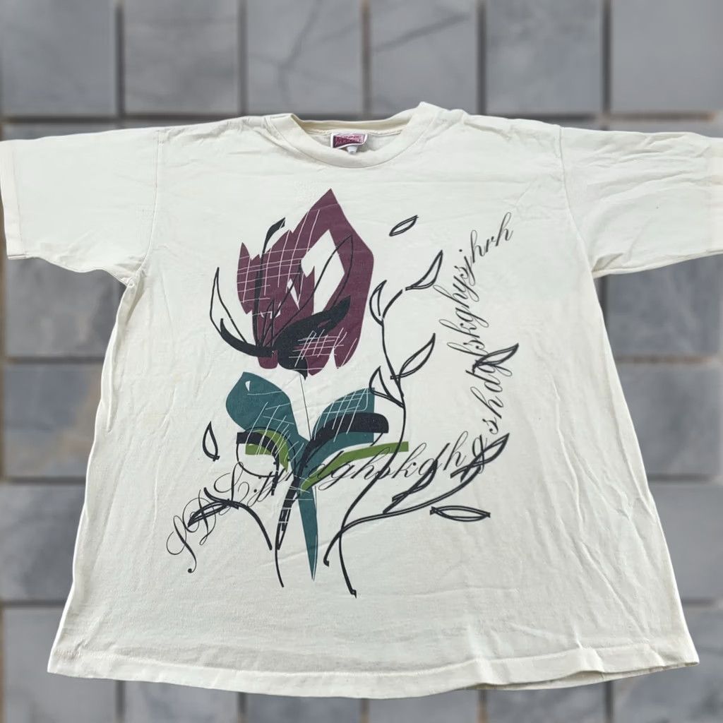 Vintage VINTAGE Bonnie August Floral Graphic Art Shirt Womens L/XL Ivory 90s Flower Tee Ladies L Size L / US 10 / IT 46 - 1 Thumbnail