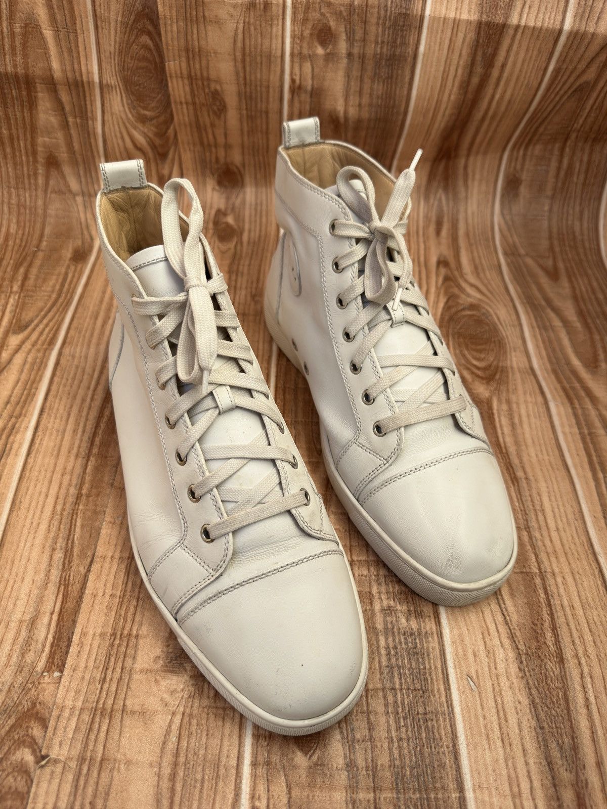 Christian Louboutin Christian Louboutin White High Leather Sneakers Size US 10.5 / EU 43-44 - 1 Thumbnail