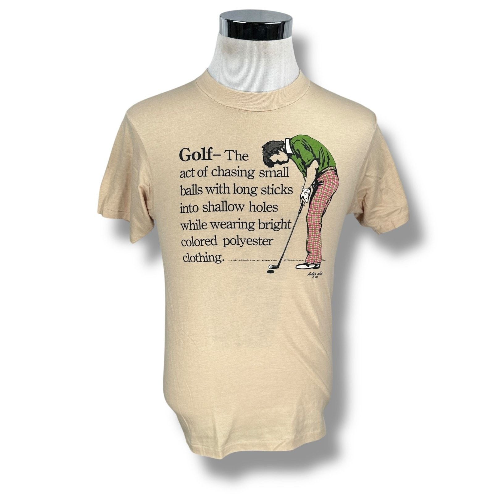 Hanes VTG Golf Lovers T-Shirt Men’s Medium Beige USA 80s Funny Tee Size US M / EU 48-50 / 2 - 1 Thumbnail
