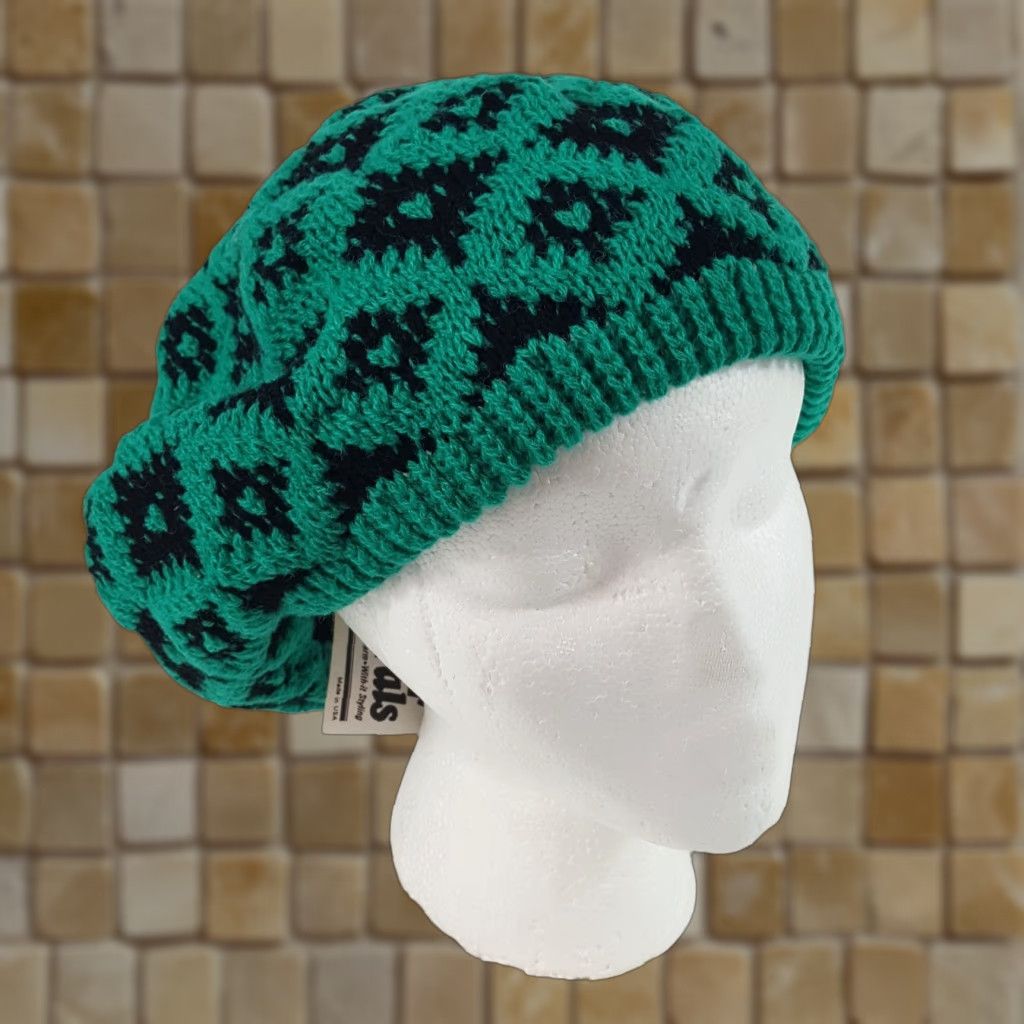 Vintage VINTAGE 80s Knit Wool Teal Diamond French Beret Warm Winter Hat Womens One Size Size ONE SIZE - 1 Thumbnail