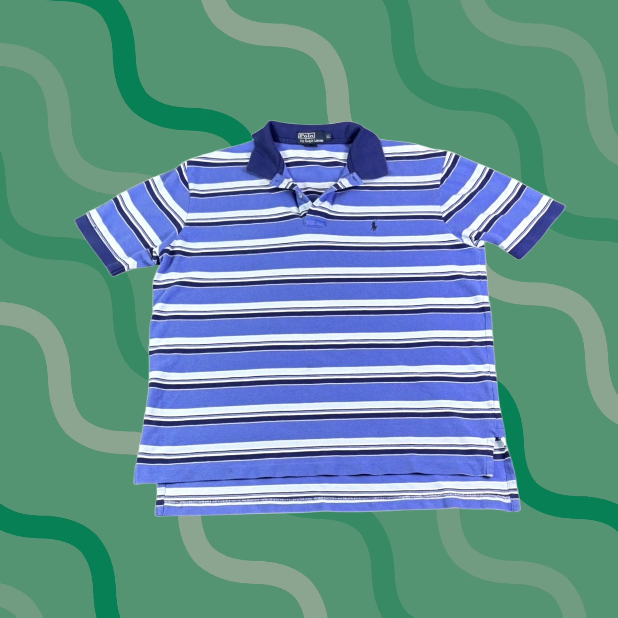 Polo Ralph Lauren Mens XL Blue Striped Short Sleeve Cotton Pique Polo Shirt