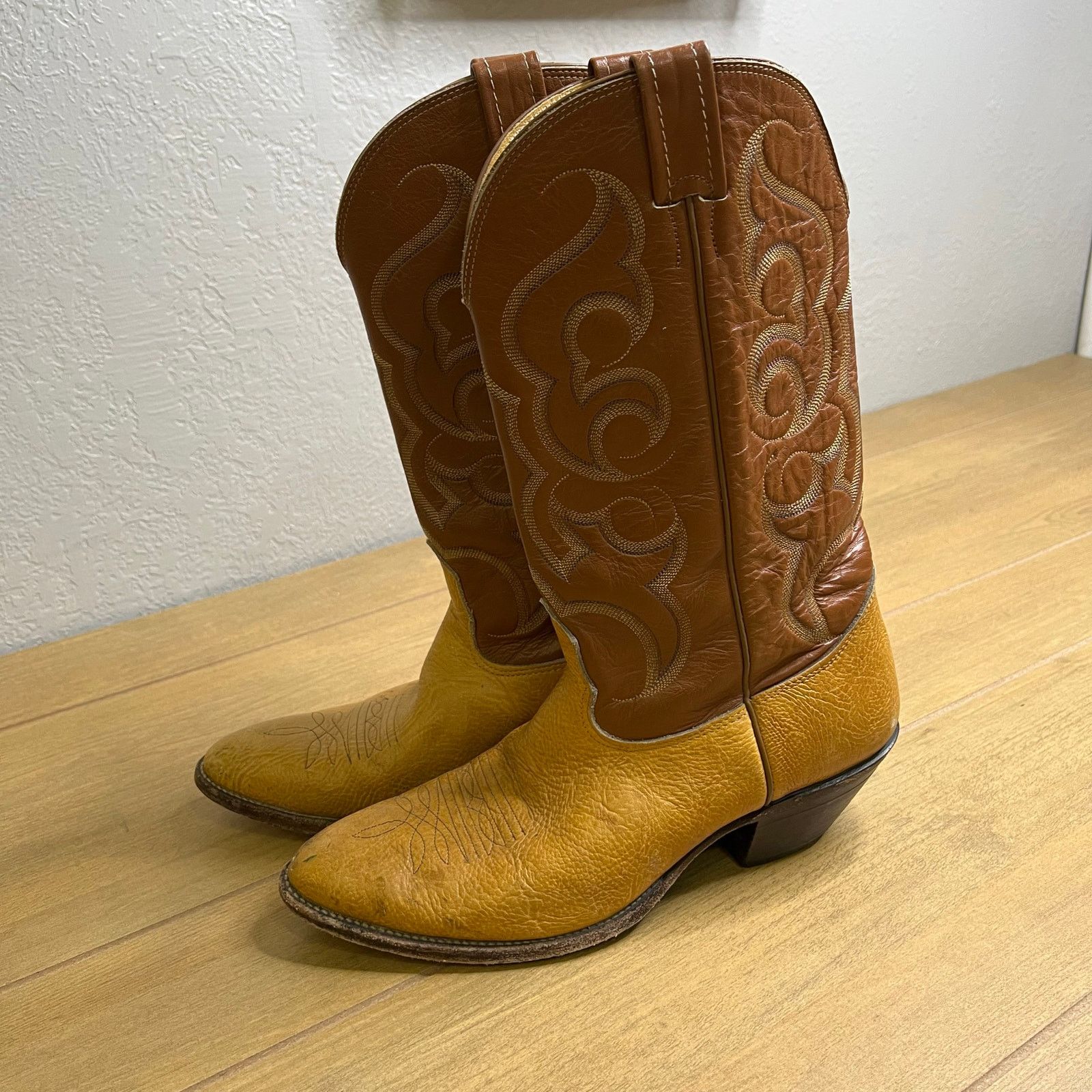 Vintage Nocona USA Cowboy Boots Mens 11 C Brown Tan Western Leather Size US 11 / EU 44 - 1 Thumbnail