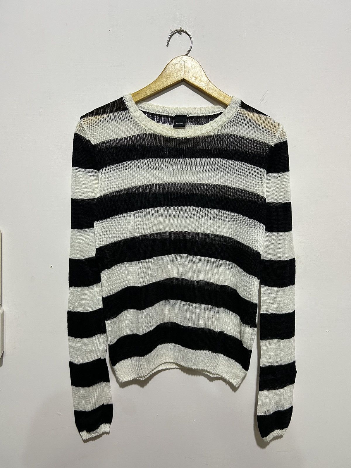 image of Issey Miyake x Pledge Japanese Pladge Stripe Knitted Isseymiyake Styled in Black White (Size Medium