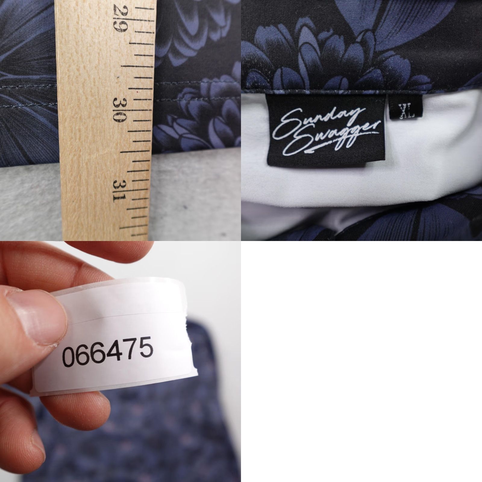 Vintage Sunday Swagger Polo Shirt XL Mens Blue Gray Floral Print Performance Golf Flex Size US XL / EU 56 / 4 - 8 Thumbnail