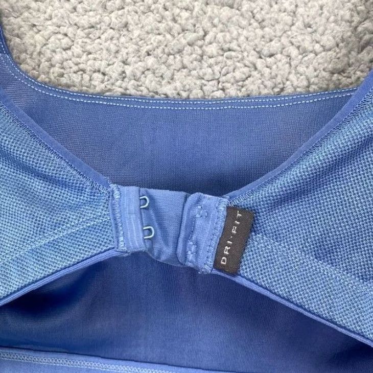 Nike Nike Sports Bra Womens 34B Blue Dri-Fit Gym Yoga Workout Racerback Hook & Eye Swoosh Dri-FIT Nike Size ONE SIZE - 4 Thumbnail