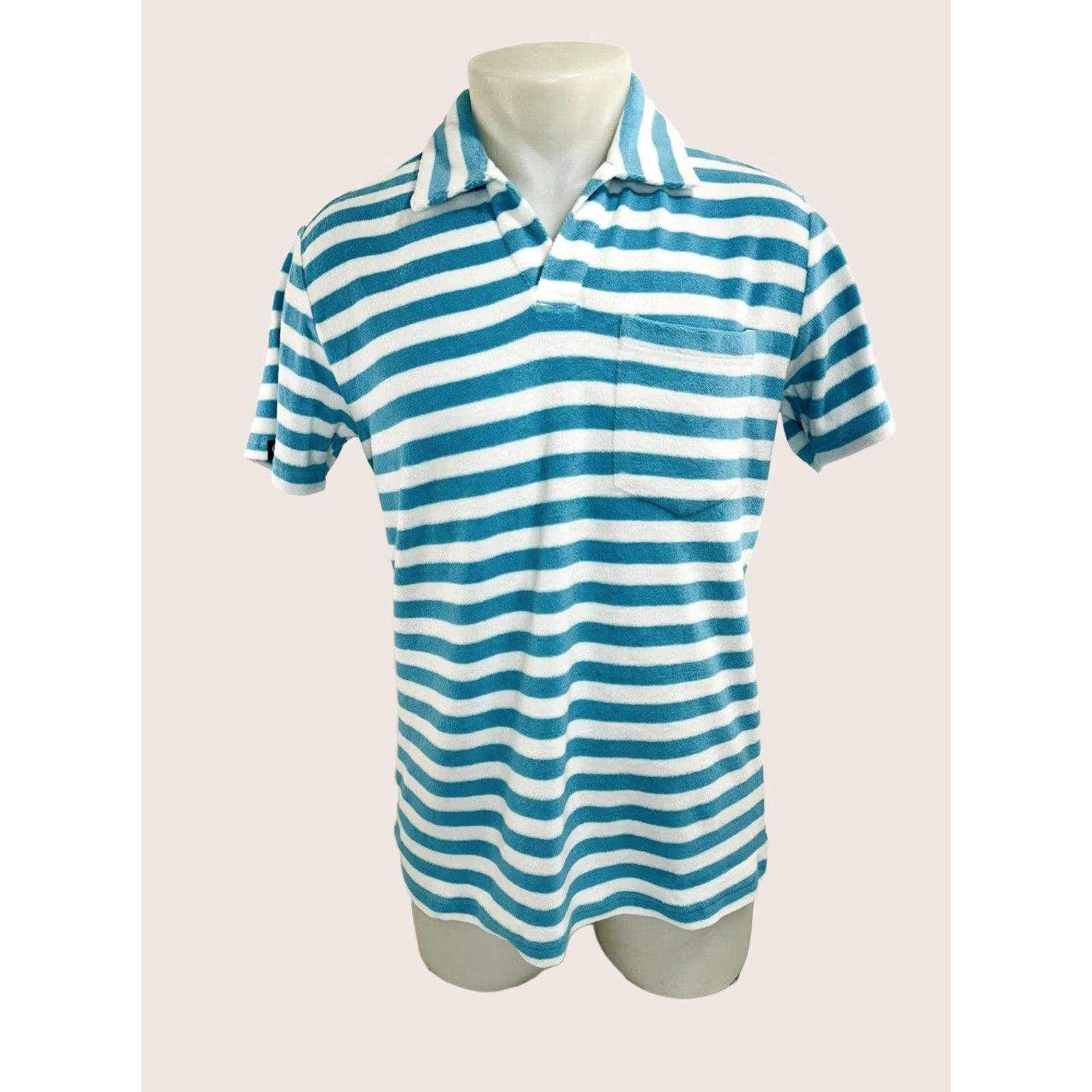 Vintage Criquet Polo Shirt Mens S Striped Terrycloth Greenish Blue White Golf Size US S / EU 44-46 / 1 - 1 Thumbnail