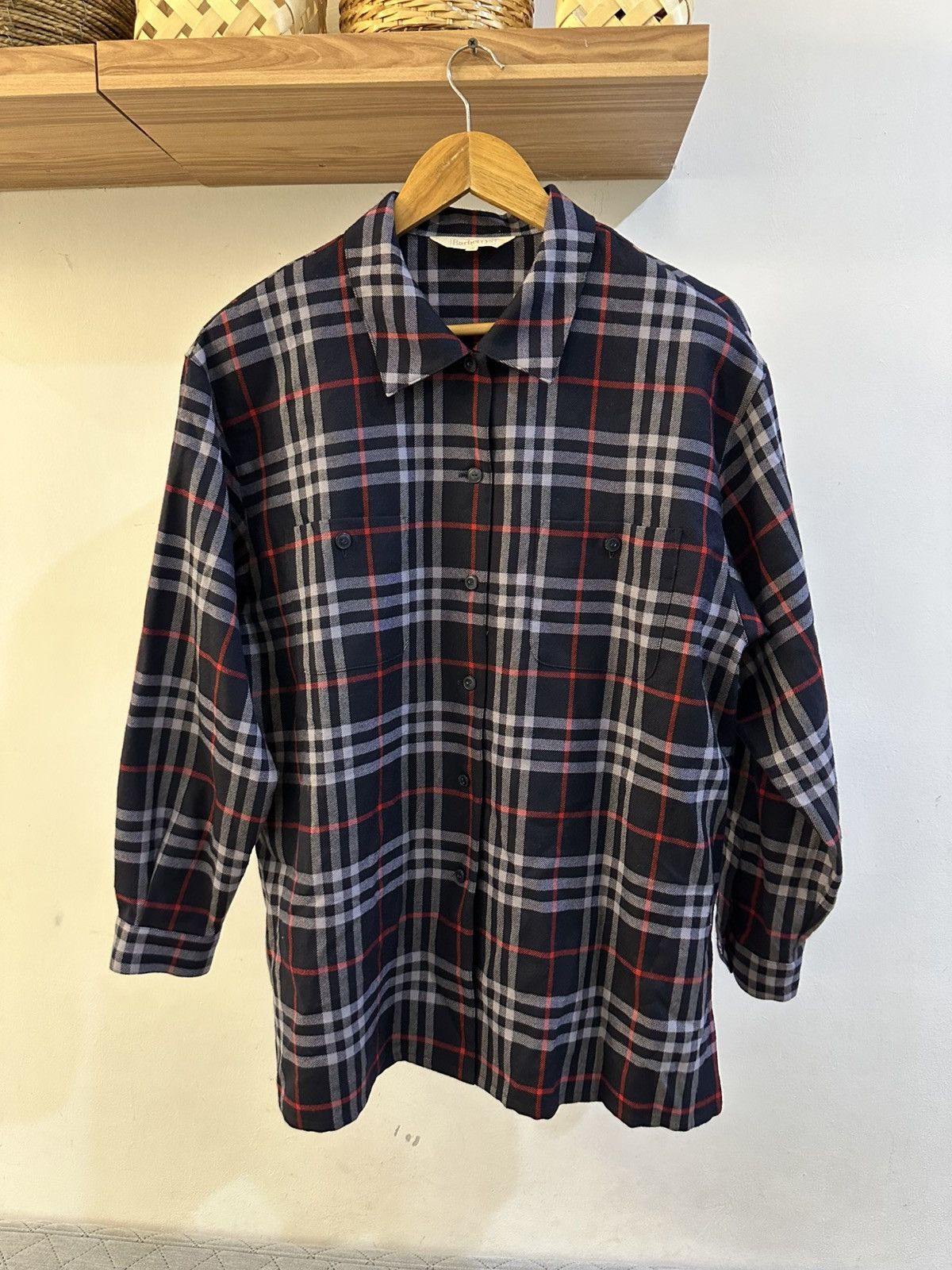 Burberry × Vintage 1990-Vintage Burberry Novacheck Padded Shoulder Button Up Size US M / EU 48-50 / 2 - 2 Thumbnail