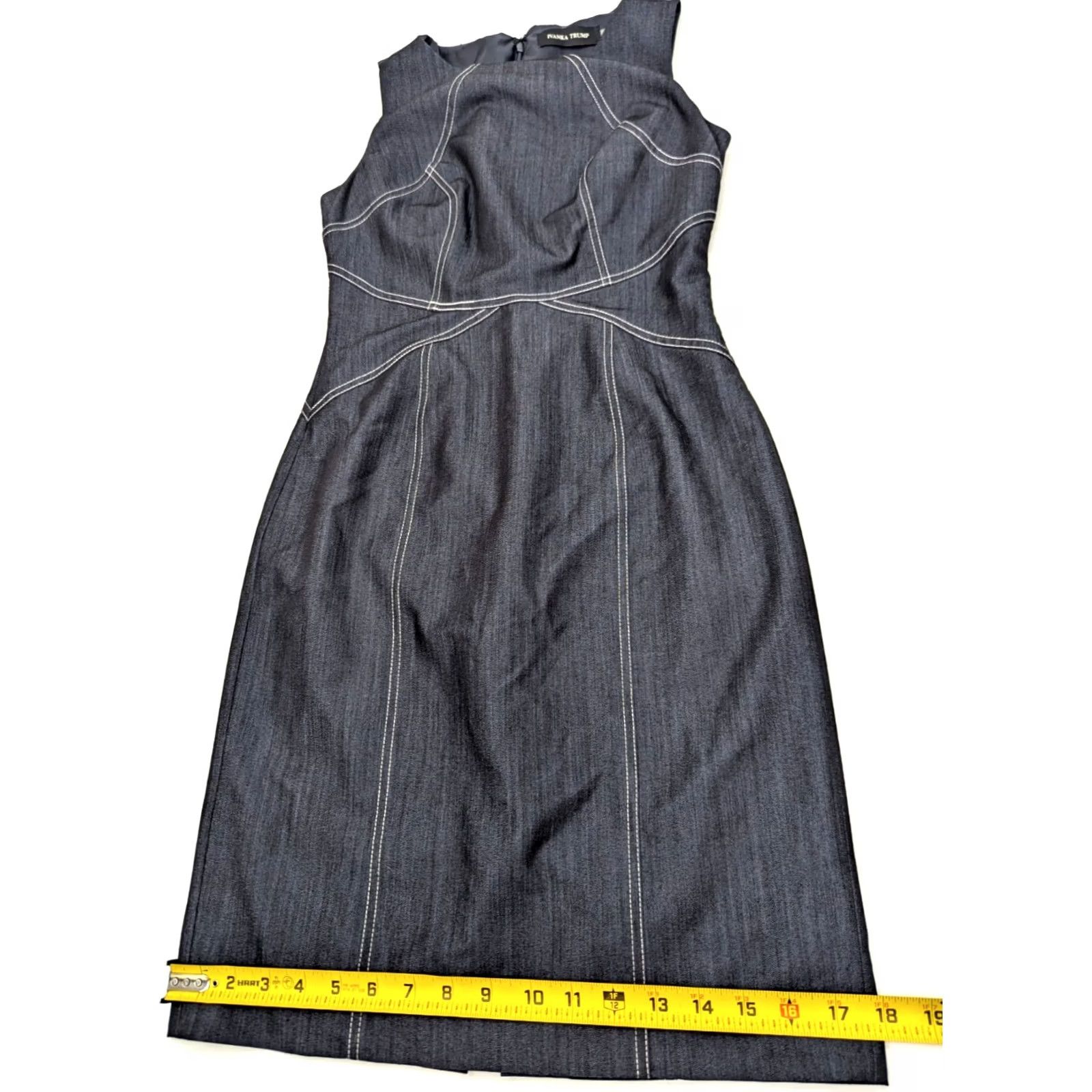 Vintage Ivanka Trump Deep Indigo w White Stitch Midi Tank Dress Women 2 EUC Zip Floral Knit Sleeveless Round Neck 30 Chest 35 Long Pattern Flower Size XS / US 0-2 / IT 36-38 - 5 Thumbnail