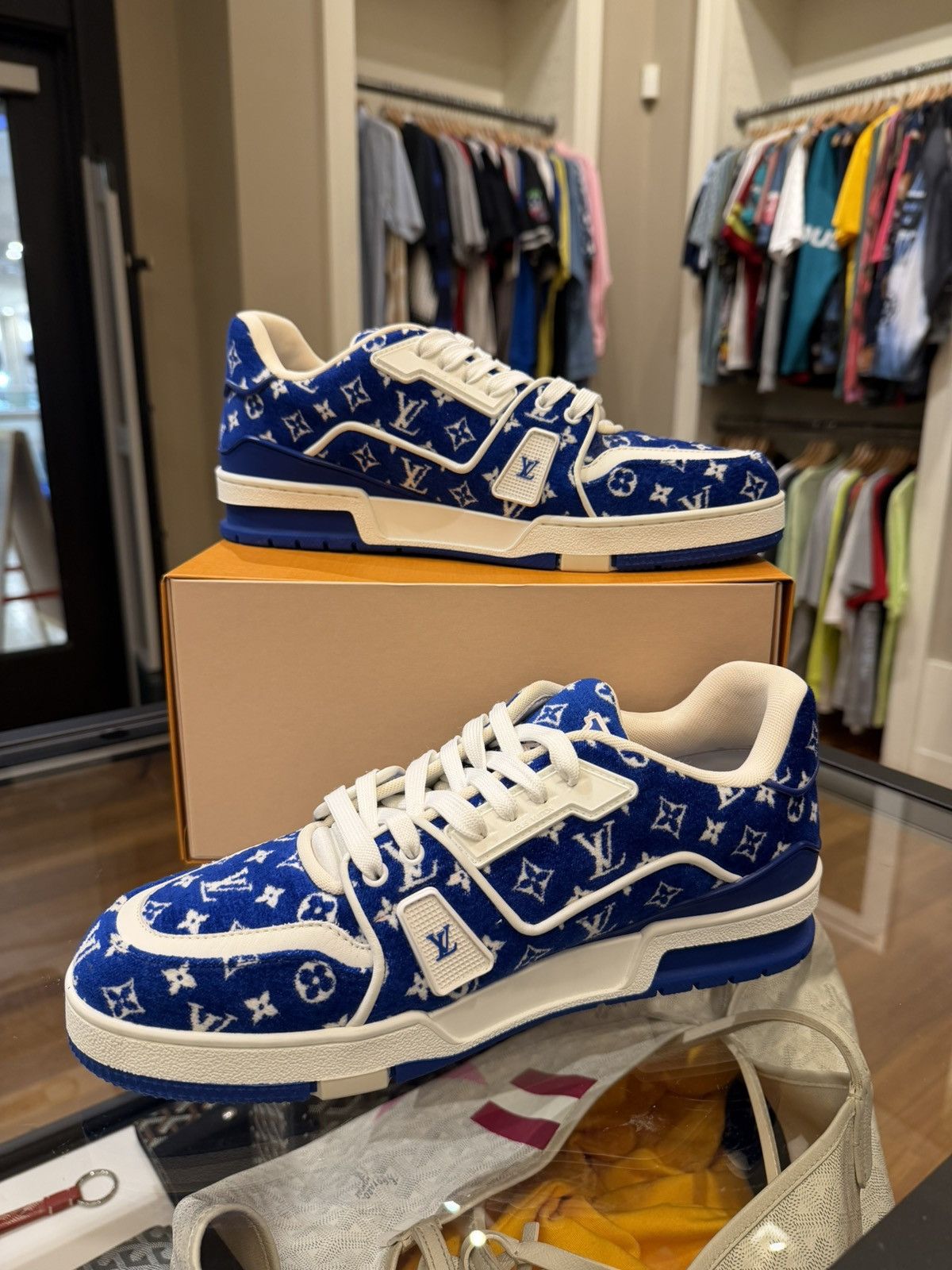 Louis Vuitton Louis Vuitton Monogram Textile Velour LV Trainer - Blue Size US 10 / EU 43 - 2 Thumbnail