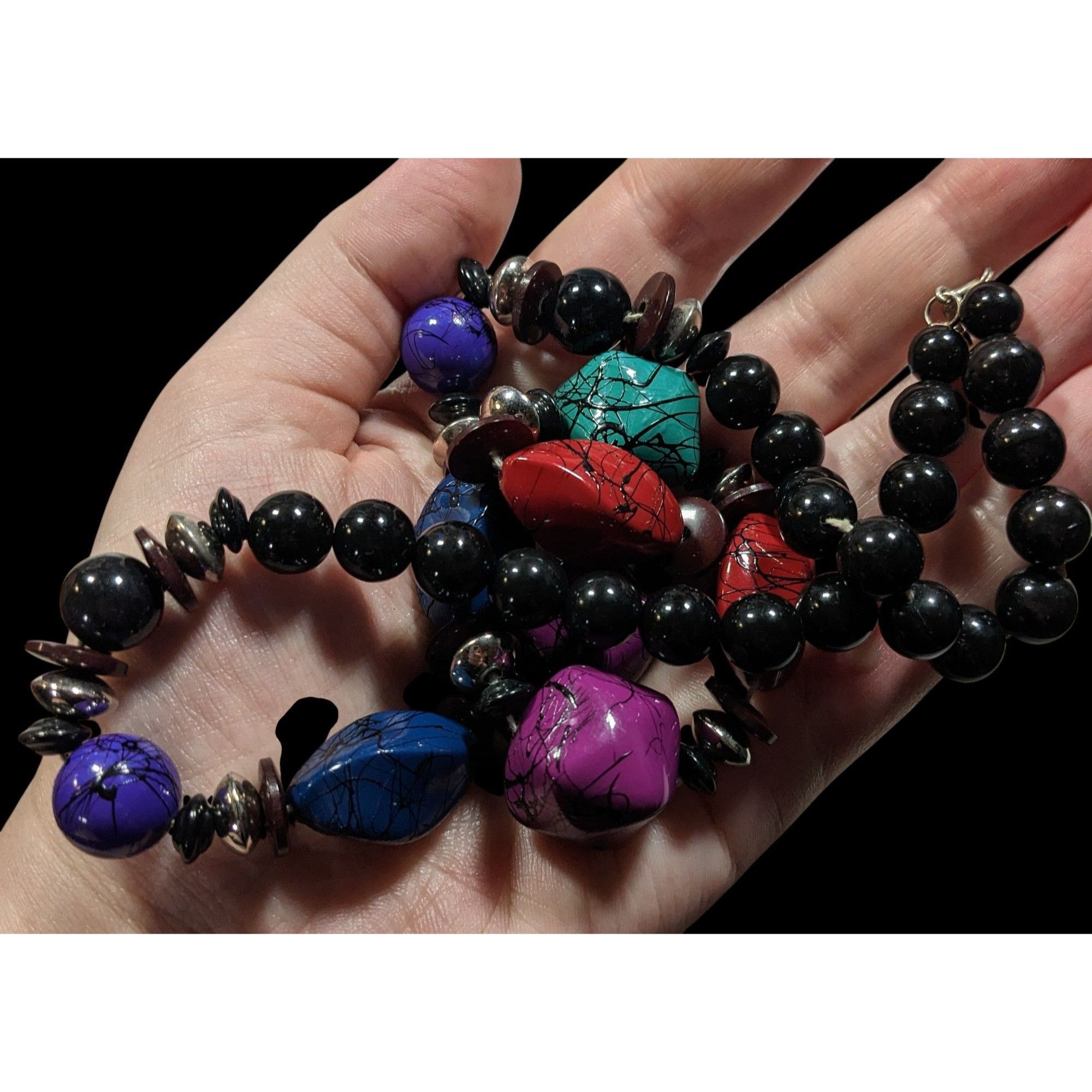 Other Vintage 90s Rainbow And Black Paint Splatter Beaded Necklace Size ONE SIZE - 3 Thumbnail