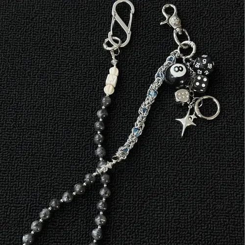 Jewelry 75Black Beaded Chain Wallet Keychain with Dice Charms Size ONE SIZE - 8 Thumbnail