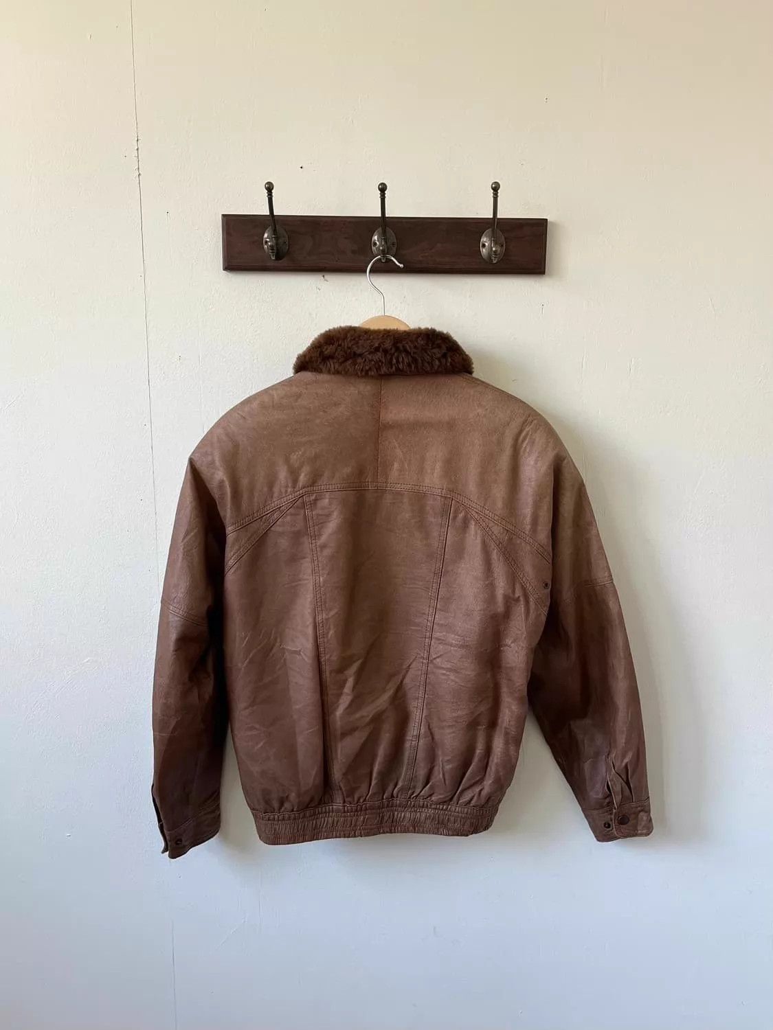 Other Vintage Leather Jacket Pockets Snap Fur Collar Brown Unisex Size US M / EU 48-50 / 2 - 3 Thumbnail