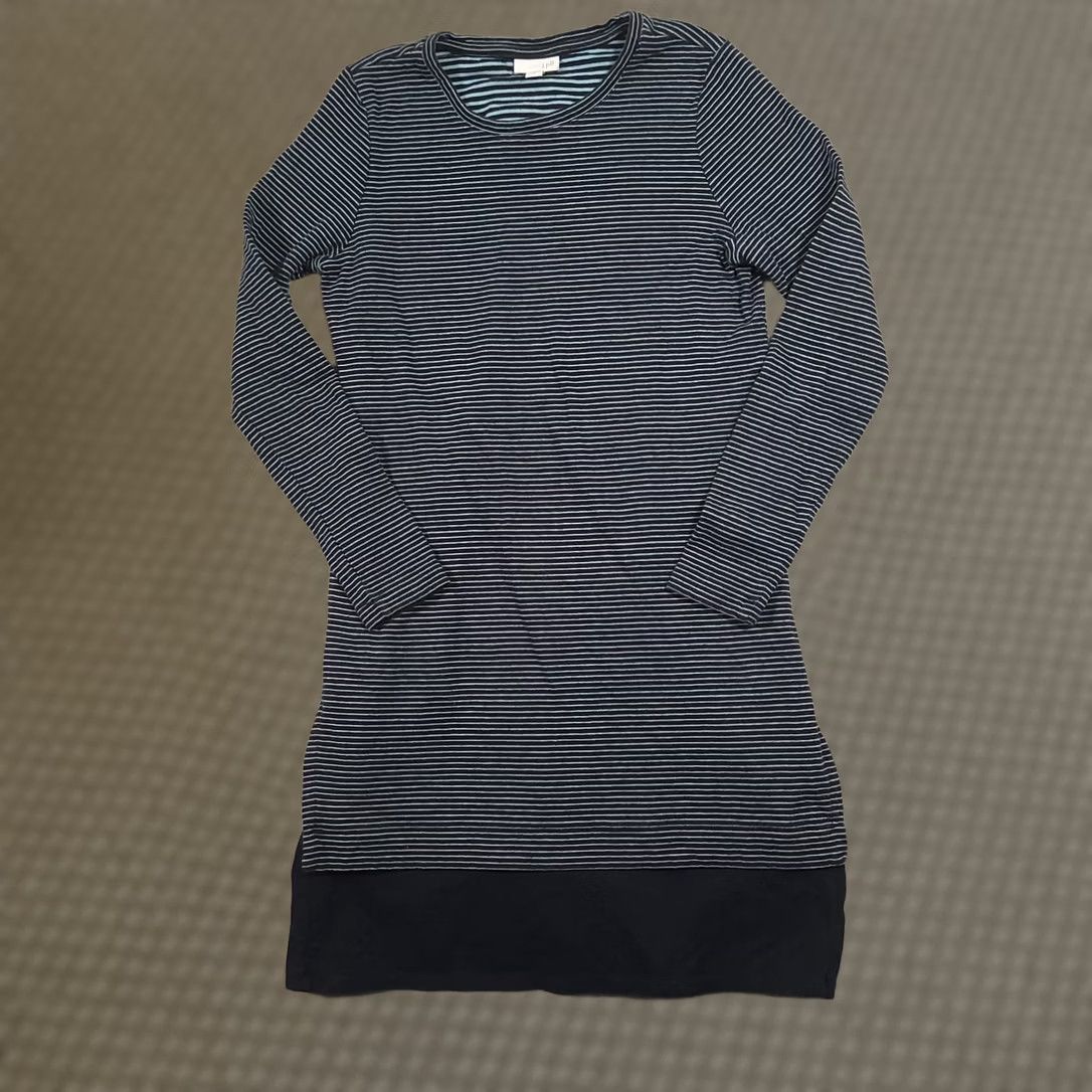 J. Jill J. Jill Striped Dress Shirt Navy Blue Mixed Media Cotton Shirttail Knee Length Women S Black? Size S / US 4 / IT 40 - 1 Thumbnail