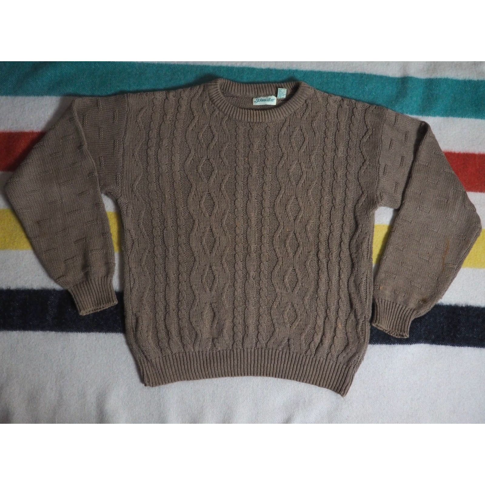 Vintage VINTAGE St. John's Bay Cotton Brown Cable-Knit Fisherman USA Pullover Sweater L Mens 90s Brown Cable Knit Size US L / EU 52-54 / 3 - 2 Thumbnail
