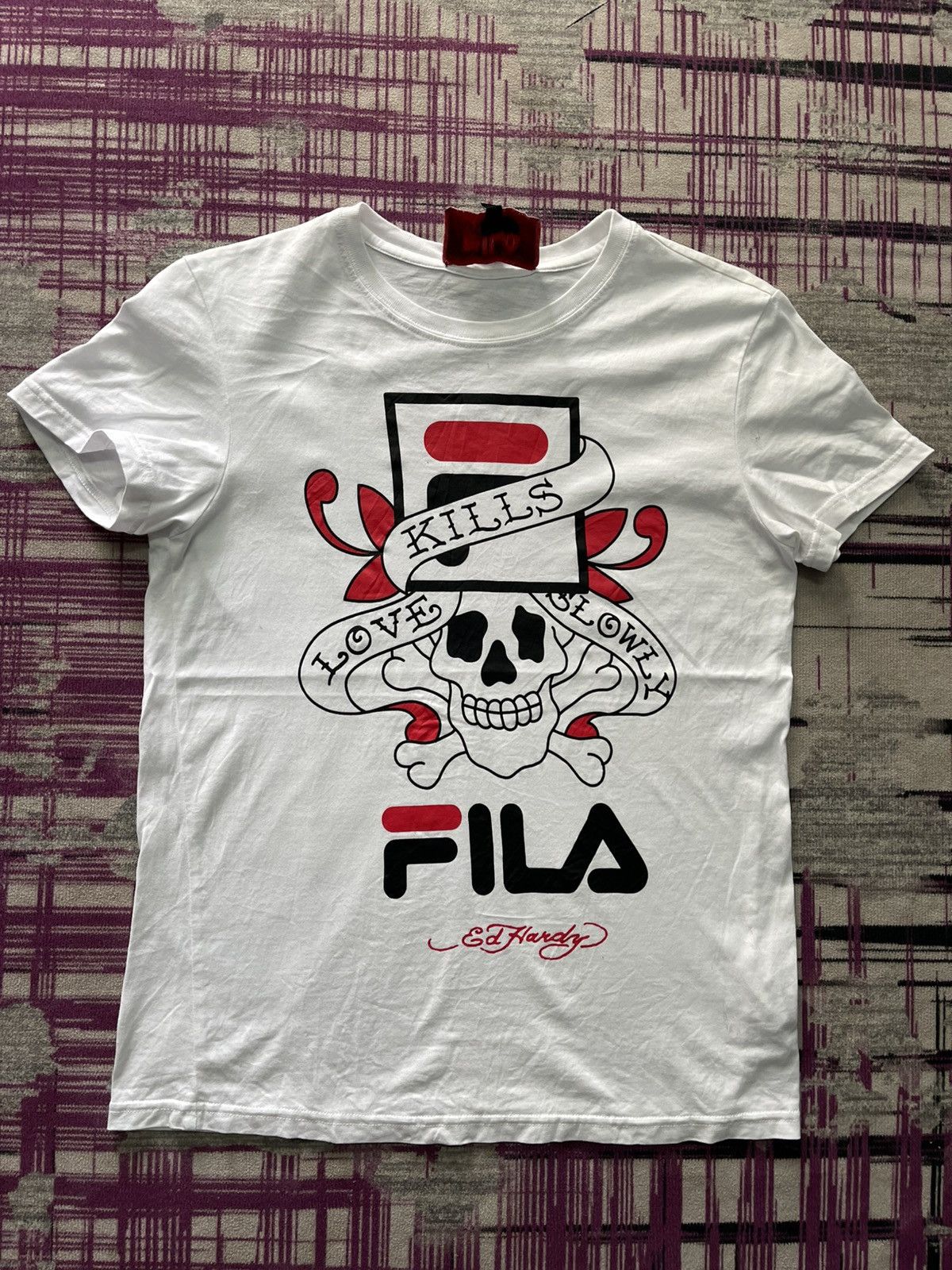 Ed Hardy FILA X ED HARDY GRAPHIC TEE “LOVE KILLS SLOWLY” SKULL DESIGN Size S / US 4 / IT 40 - 1 Thumbnail